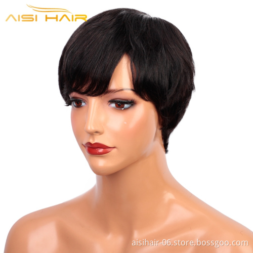 Aisi Hair Hot Selling Wholesale Color Black Short Pixie Cut 100% Brazilian For Black Women Extensions Human Hair